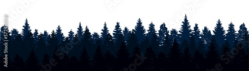 Forest nature landscape panorama view, group of trees silhouettes background. Set of pines, spruce and trees - stock vector