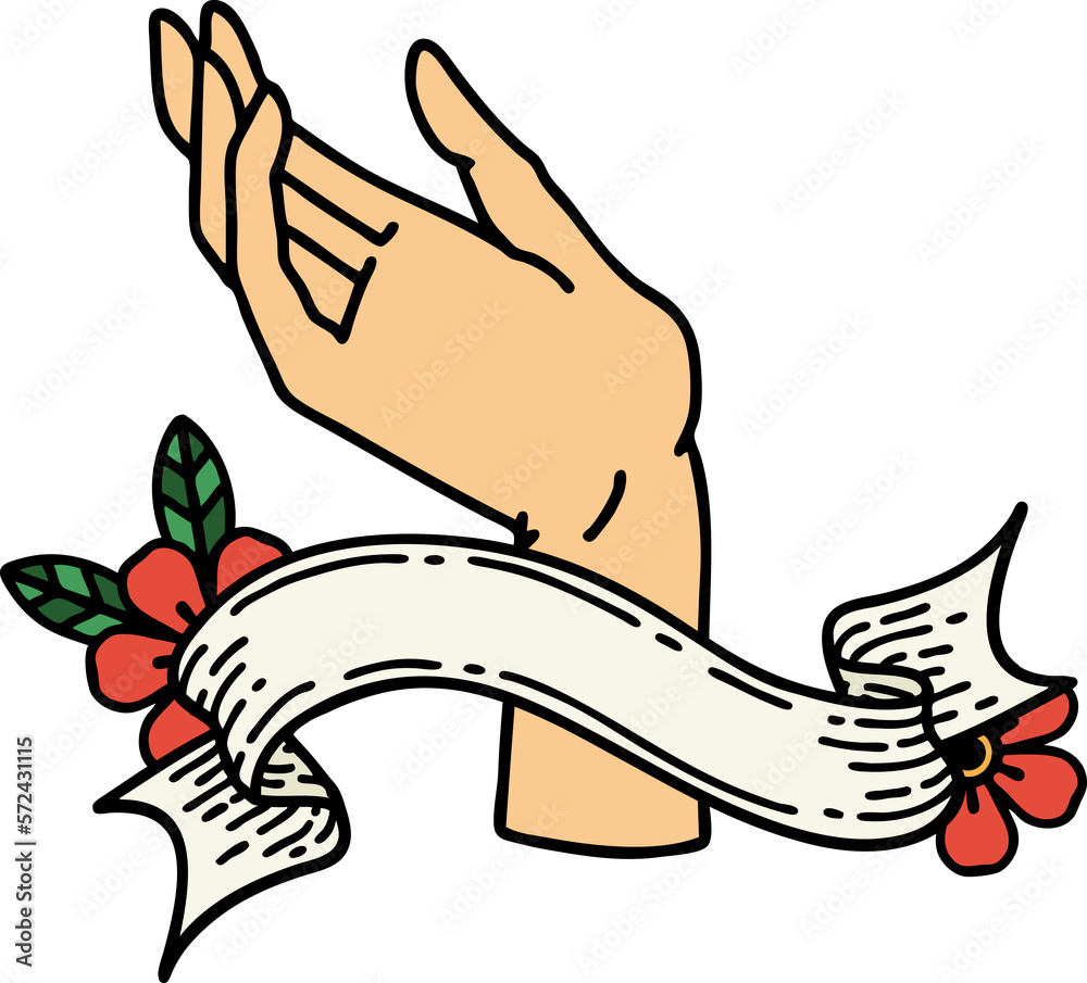 Obraz premium tattoo with banner of a hand