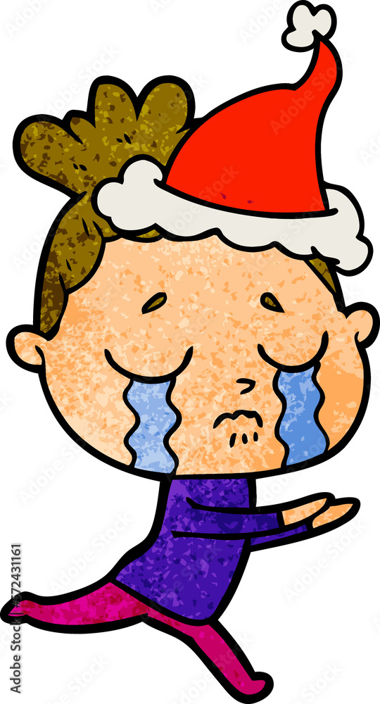textured cartoon of a crying woman wearing santa hat textured cartoon of a crying woman wearing santa hat