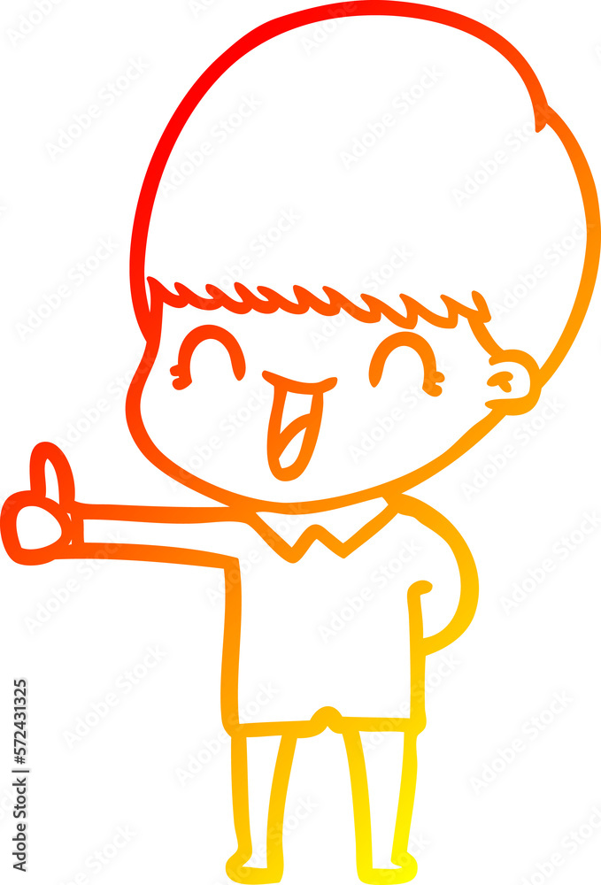 warm gradient line drawing happy cartoon boy
