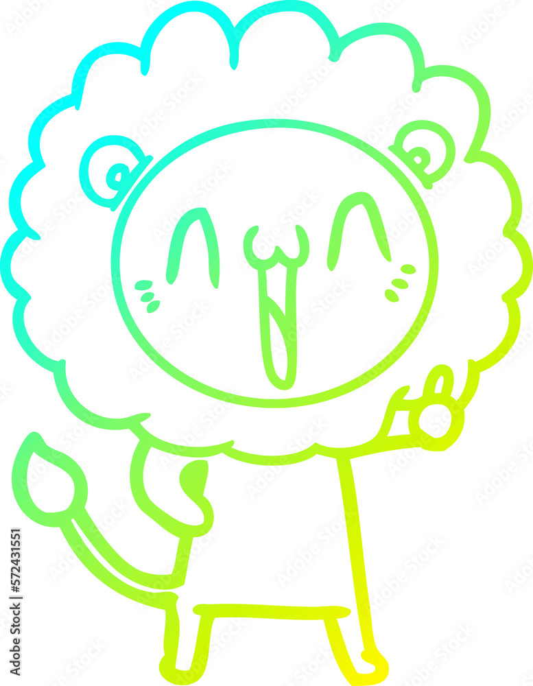 cold gradient line drawing happy cartoon lion
