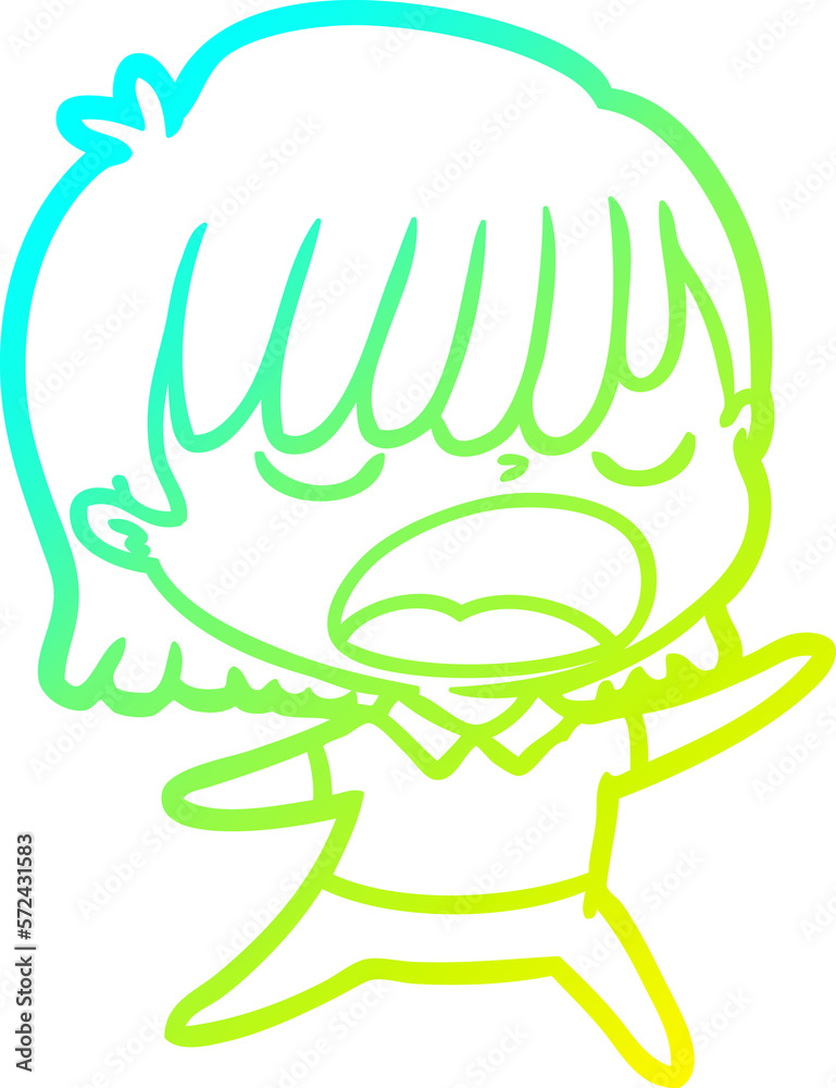 cold gradient line drawing cartoon woman talking loudly
