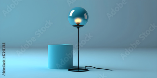 Minimalist standing lamp in light blue background. generative ai
