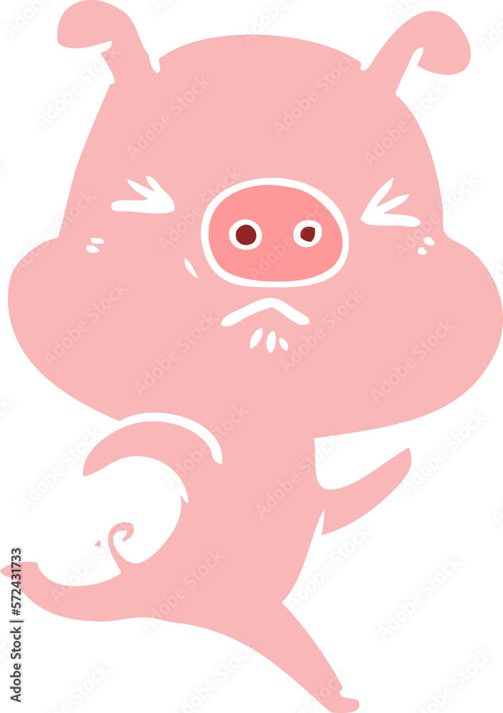 flat color style cartoon annoyed pig running flat color style cartoon annoyed pig running