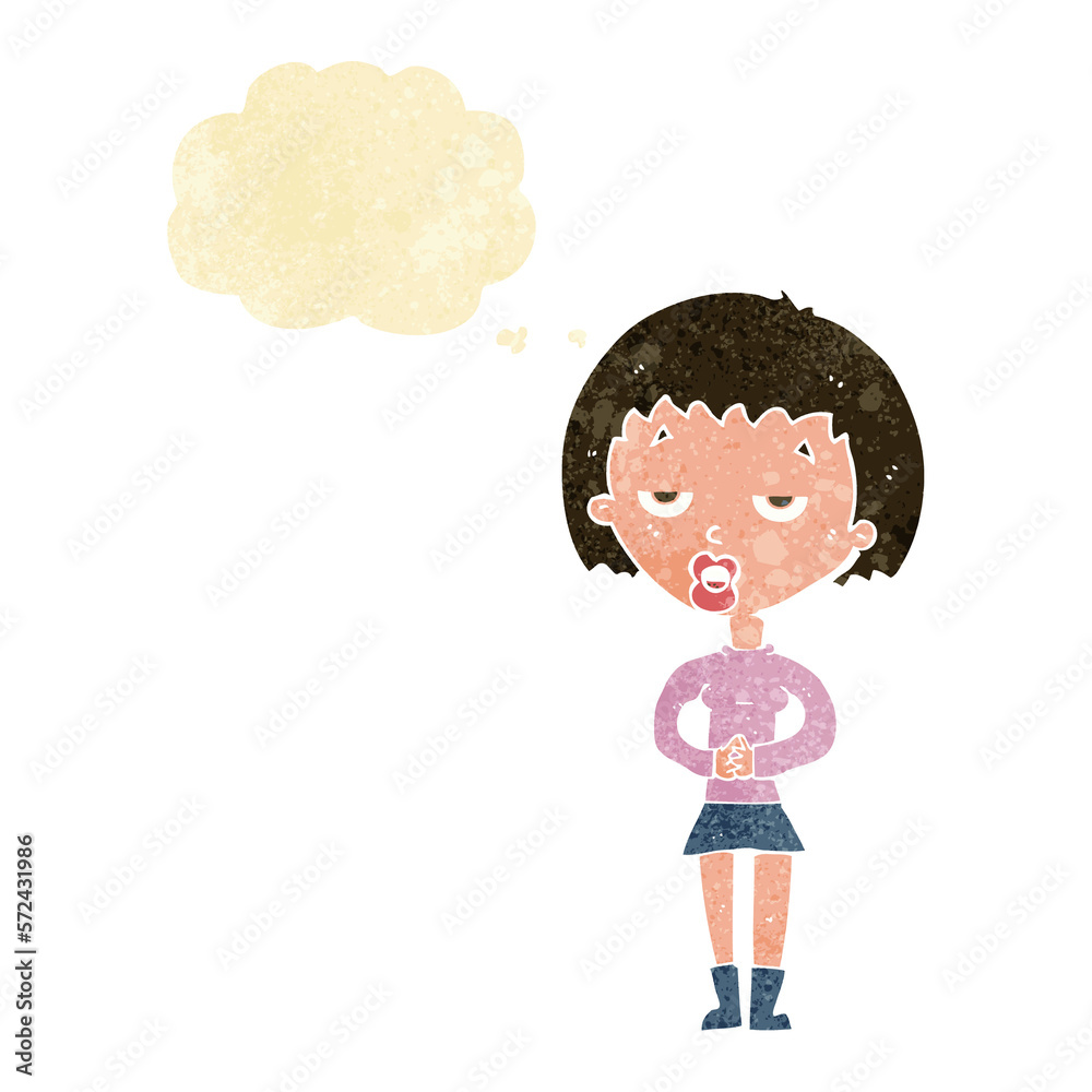 cartoon bored woman waiting with thought bubble cartoon bored woman waiting with thought bubble
