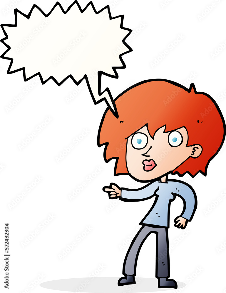 cartoon surprised woman pointing with speech bubble cartoon surprised woman pointing with speech bubble