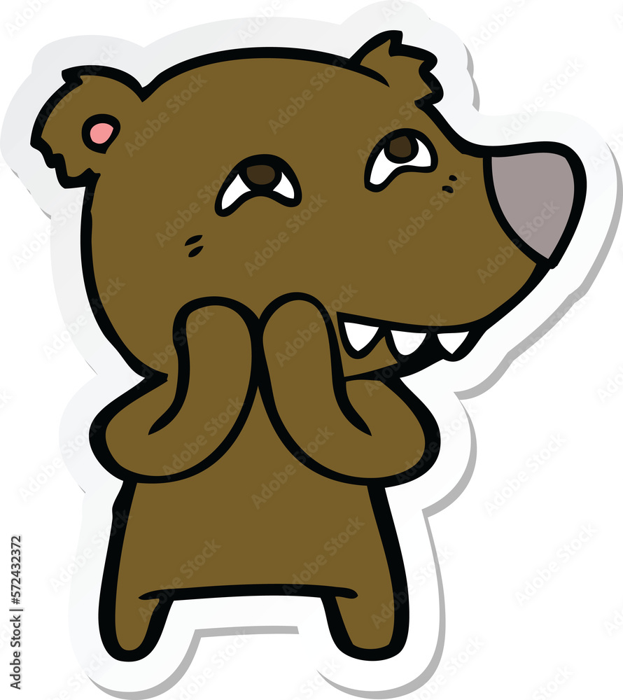 Fototapeta premium sticker of a cartoon bear showing teeth