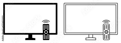 TV with remote control icons in flat and line art style. Vector illustration