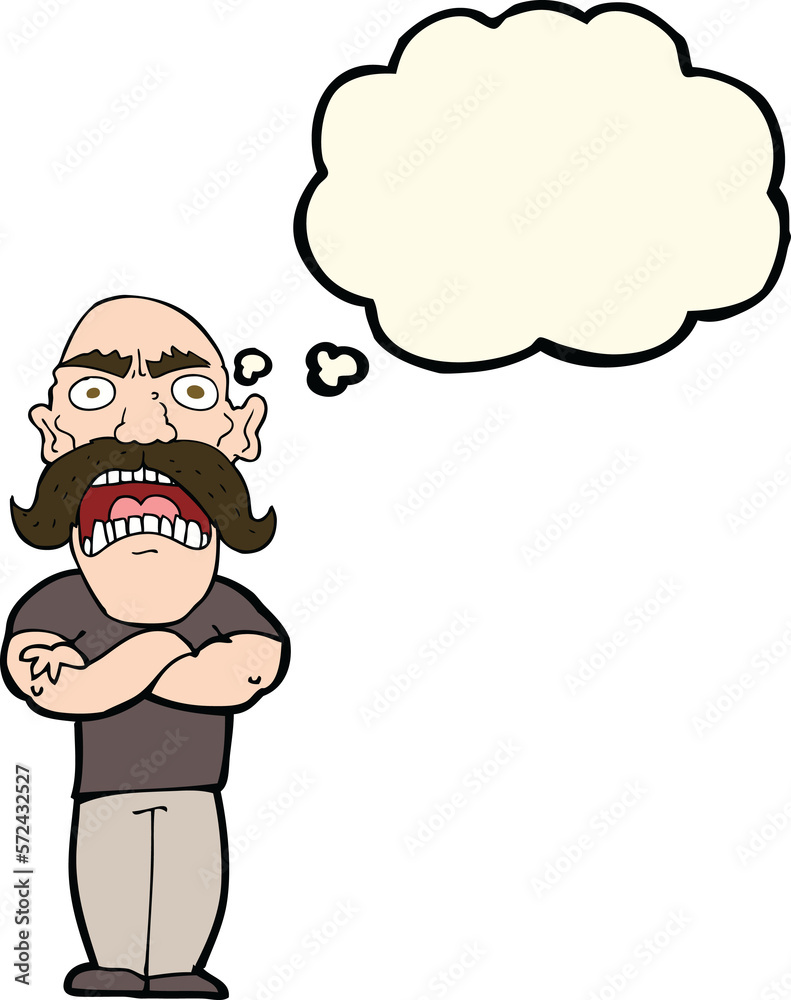 Fototapeta premium cartoon angry man with thought bubble