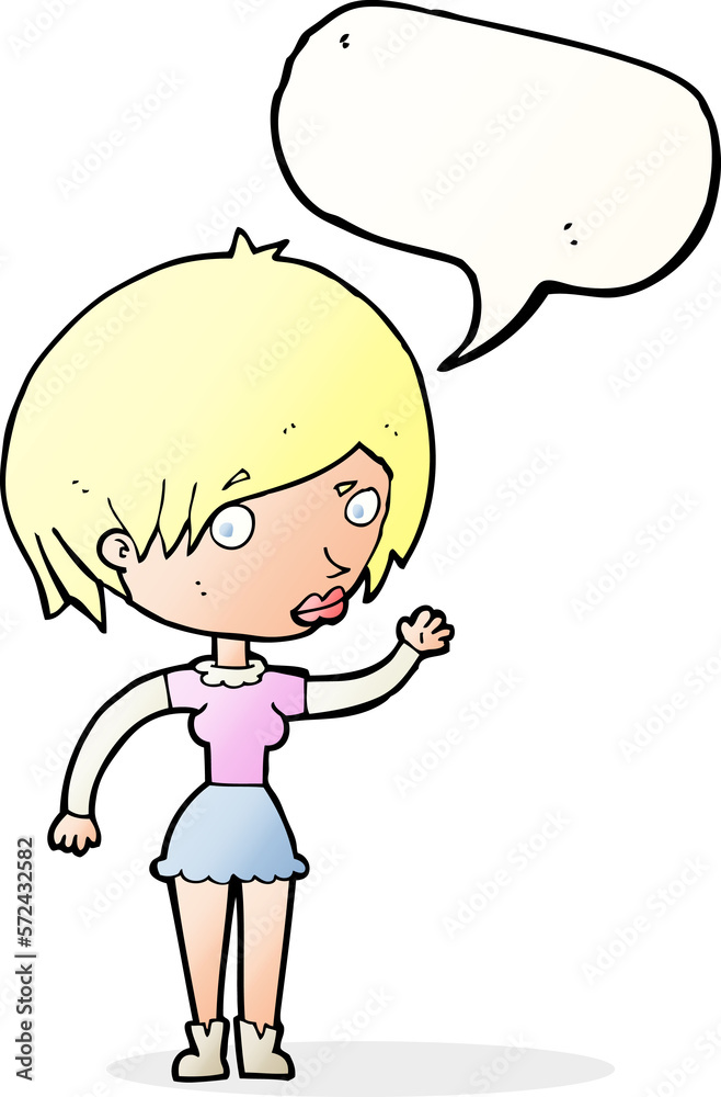 cartoon waving woman with speech bubble cartoon waving woman with speech bubble