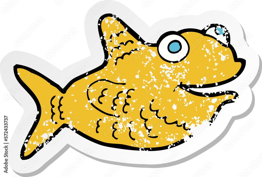 retro distressed sticker of a cartoon happy fish