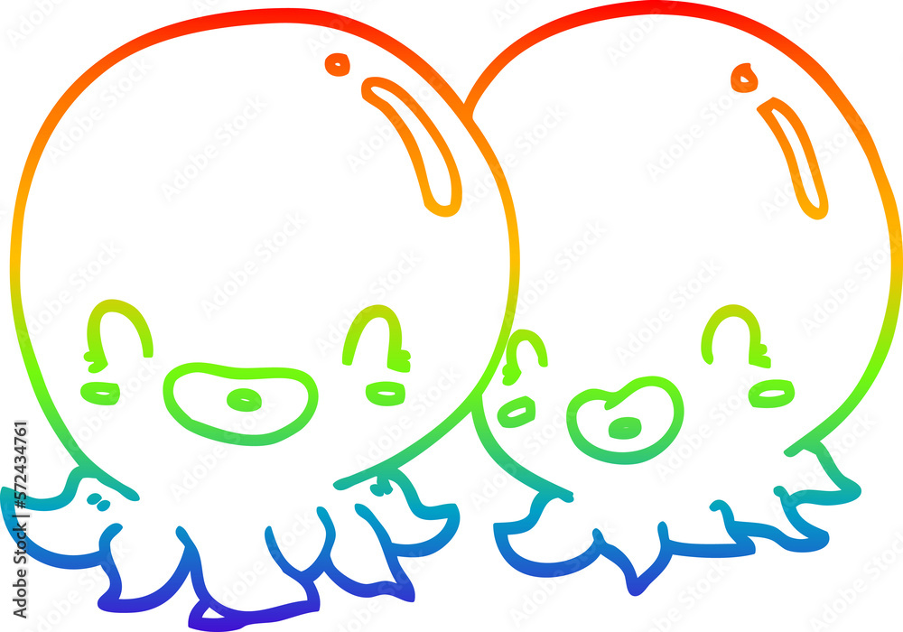 rainbow gradient line drawing two cartoon octopi rainbow gradient line drawing two cartoon octopi