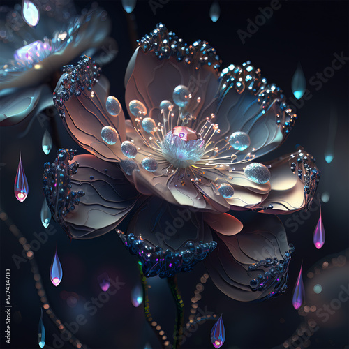 Magical flower with silver pearls and gems photo