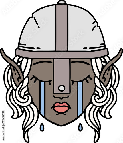 crying elven fighter character face illustration