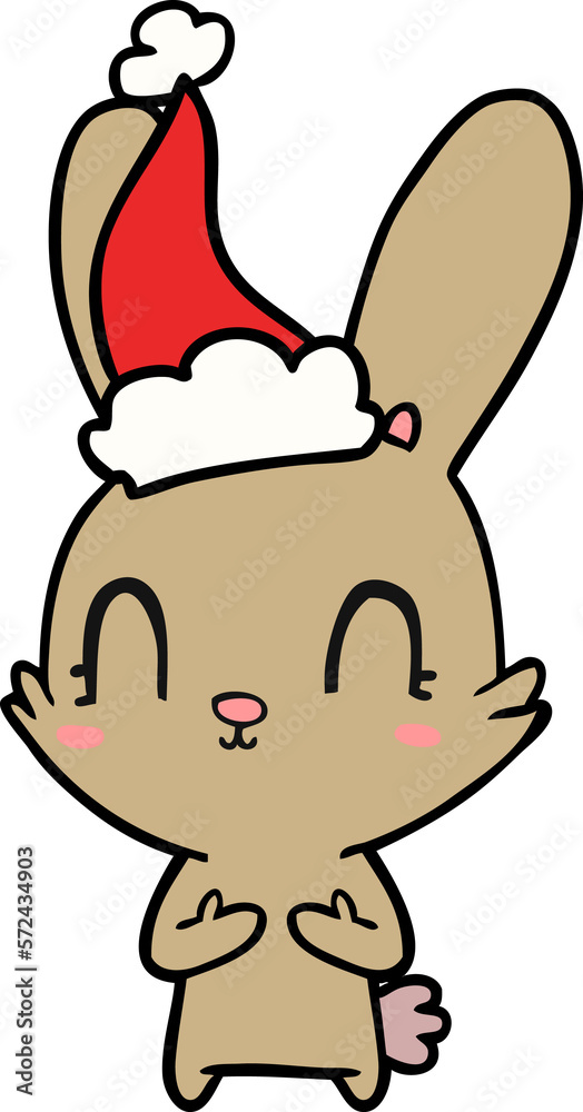 cute line drawing of a rabbit wearing santa hat cute line drawing of a rabbit wearing santa hat