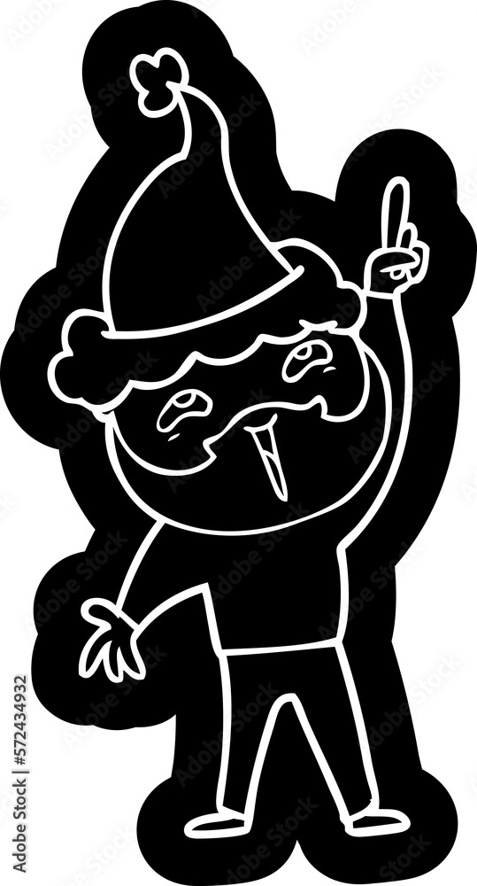 cartoon icon of a happy bearded man wearing santa hat cartoon icon of a happy bearded man wearing santa hat