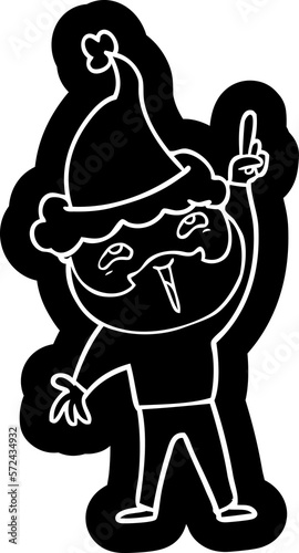 cartoon icon of a happy bearded man wearing santa hat