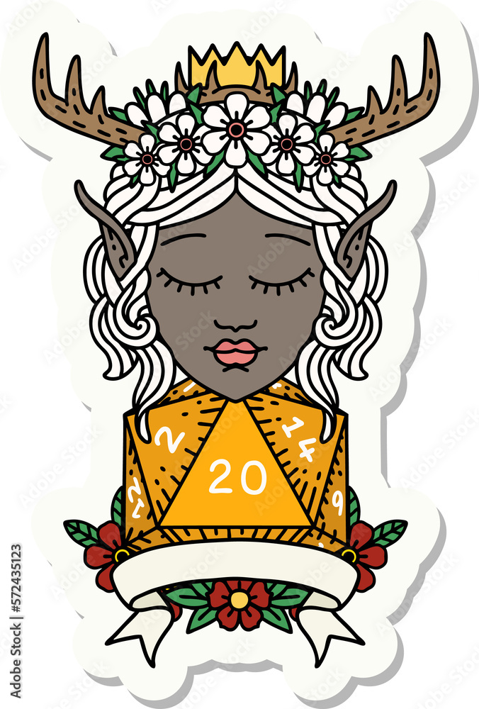 elf druid character with natural 20 dice roll sticker elf druid character with natural 20 dice roll sticker