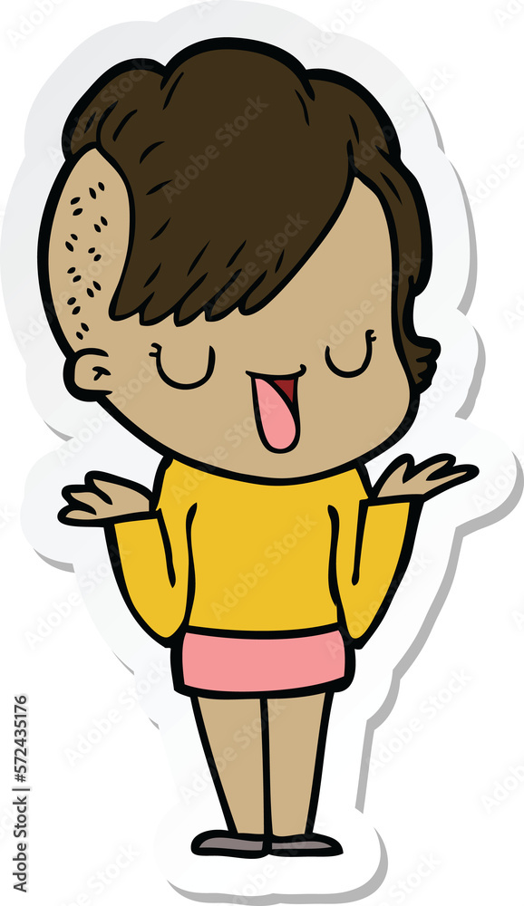 sticker of a cute cartoon girl with hipster haircut sticker of a cute cartoon girl with hipster haircut