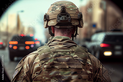 the military is calculating saboteurs on the roads and in cities, stopping cars and checking documents inspecting cars  illustration Generative AI