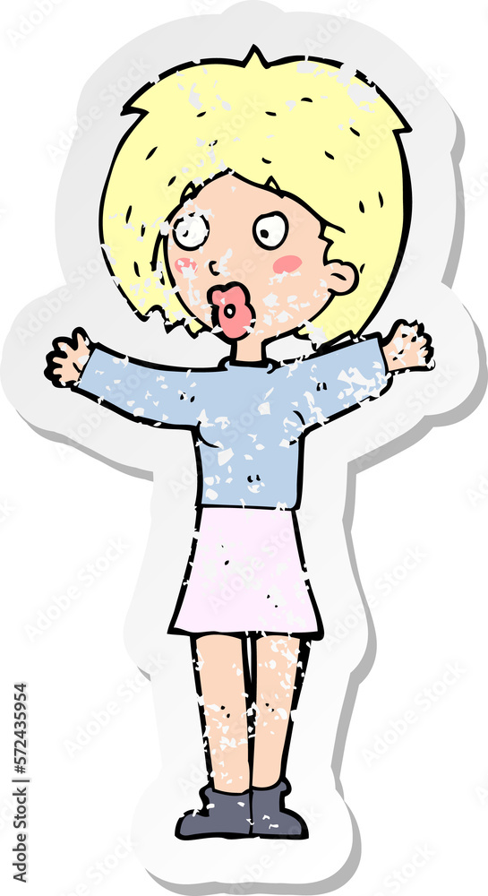 retro distressed sticker of a cartoon worried woman retro distressed sticker of a cartoon worried woman