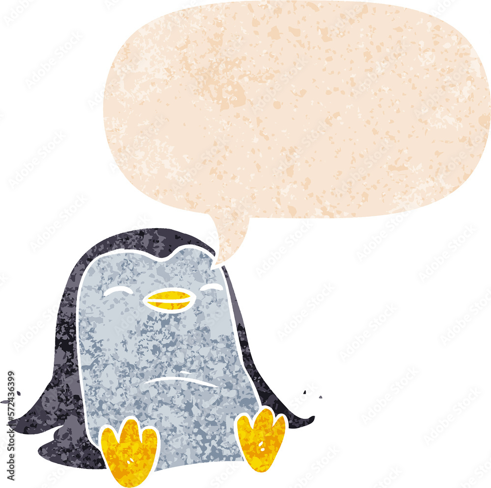 cartoon penguin and speech bubble in retro textured style cartoon penguin and speech bubble in retro textured style