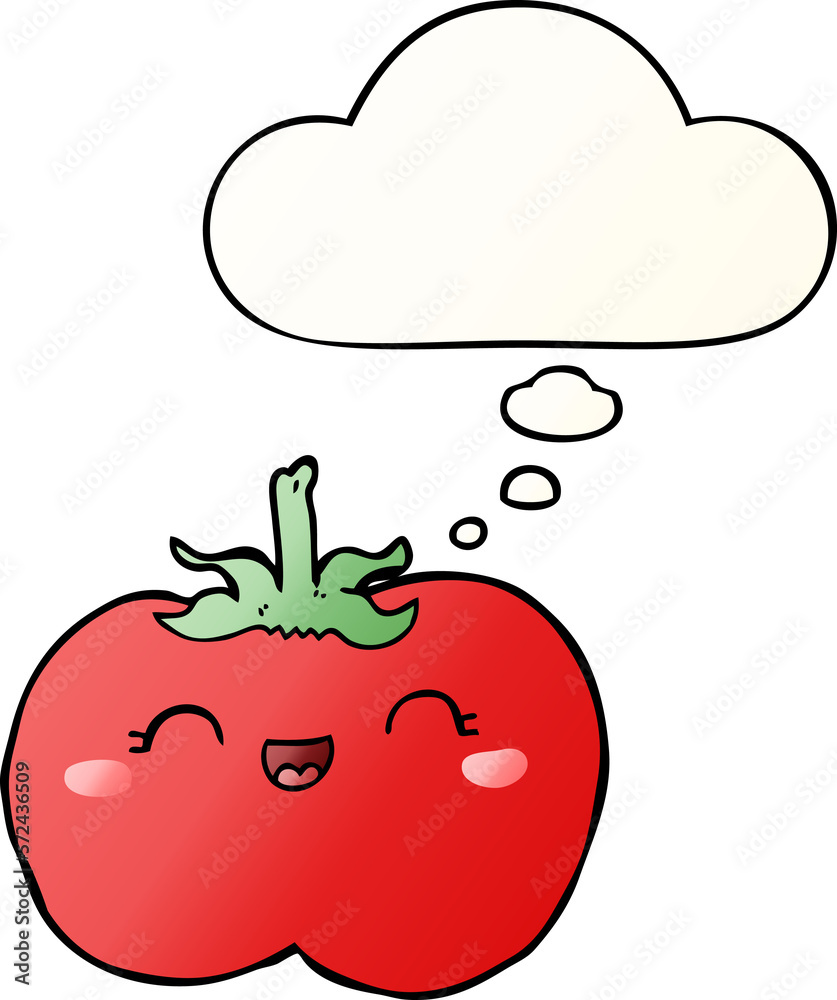 Fototapeta premium cartoon tomato and thought bubble in smooth gradient style
