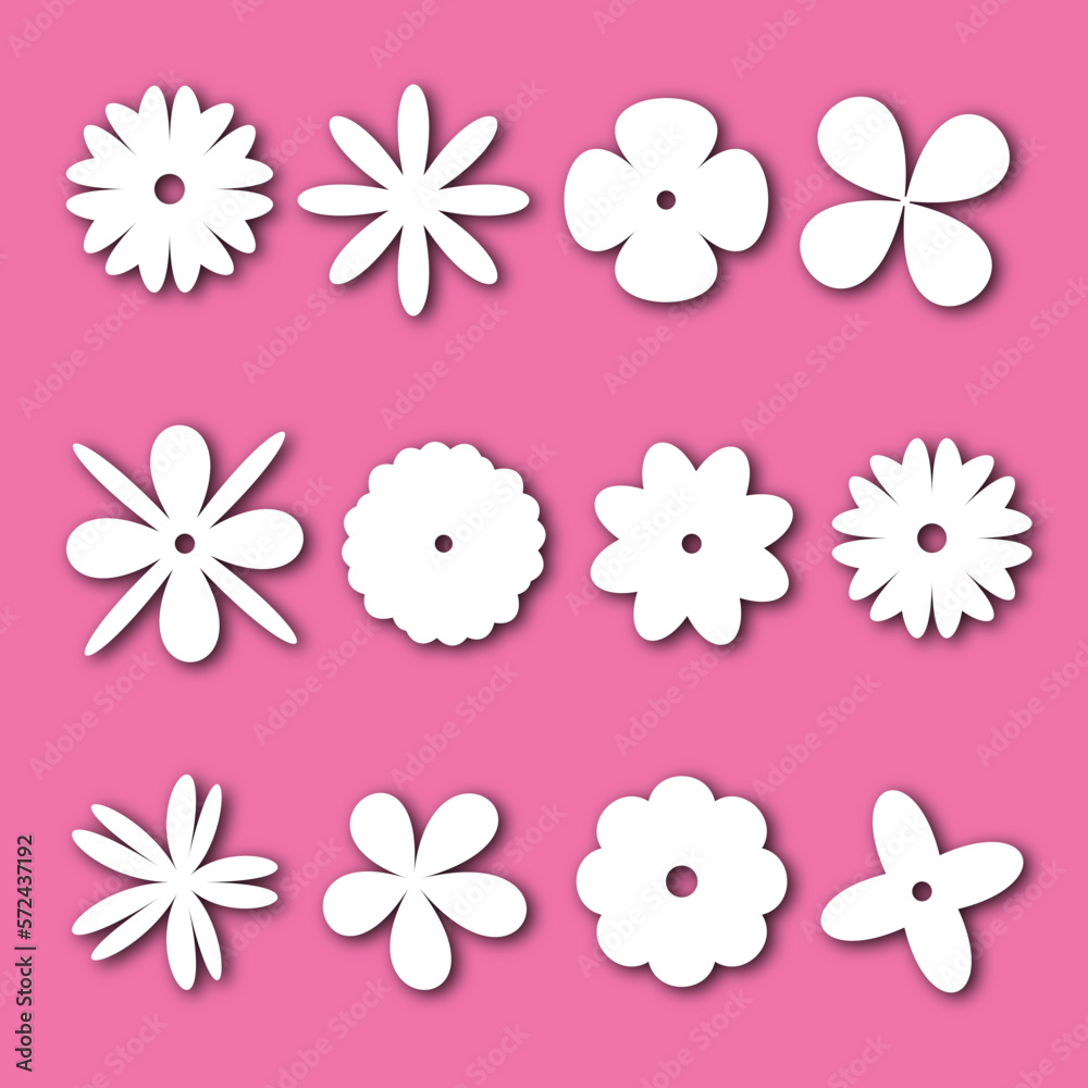 Naklejka premium flowers icon with 3d paper cut style with shadow