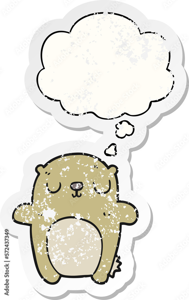 cartoon bear and thought bubble as a distressed worn sticker cartoon bear and thought bubble as a distressed worn sticker