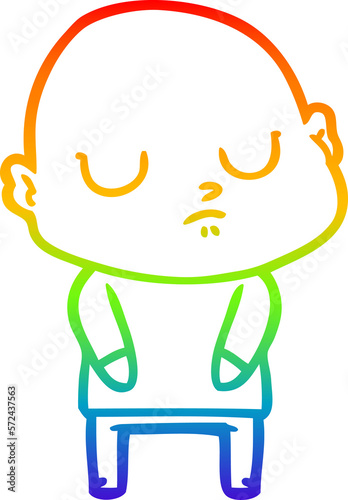 rainbow gradient line drawing cartoon bald man