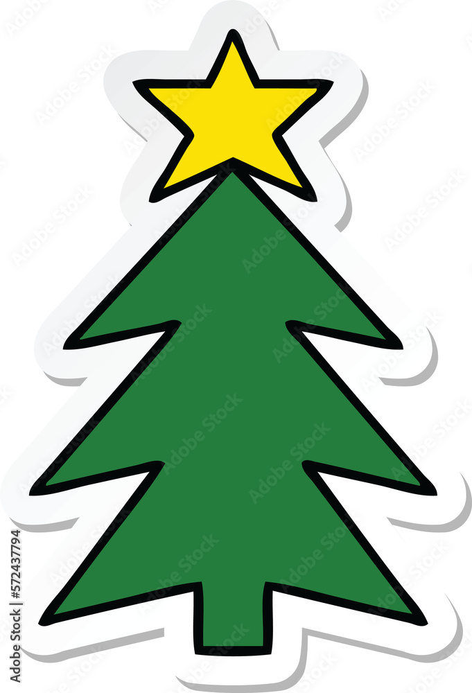 Fototapeta premium sticker of a cute cartoon christmas tree