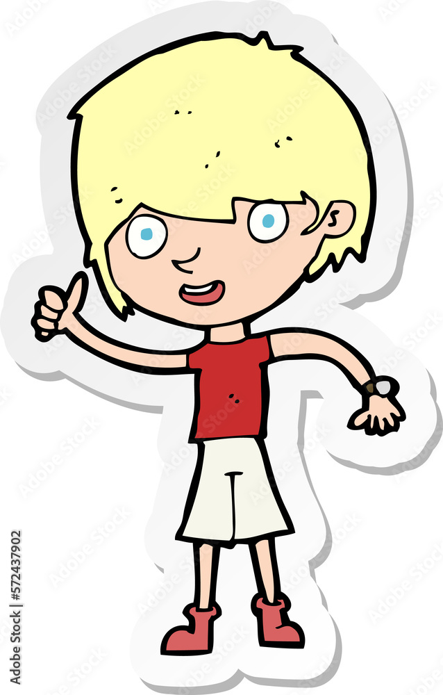 sticker of a cartoon boy with positive attitude sticker of a cartoon boy with positive attitude