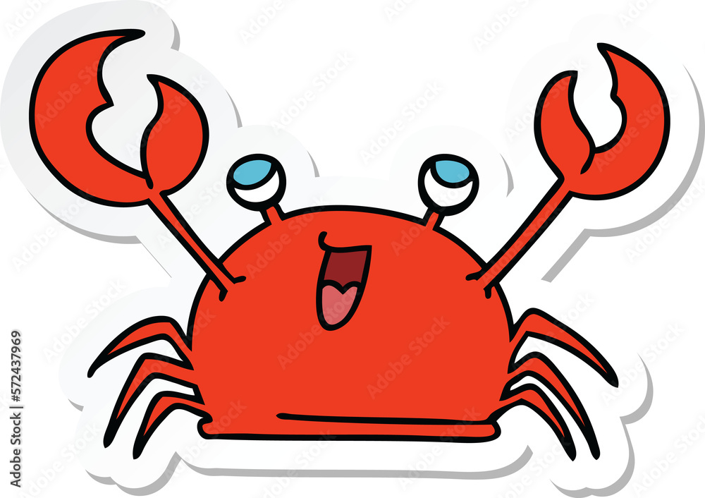 sticker of a quirky hand drawn cartoon happy crab sticker of a quirky hand drawn cartoon happy crab