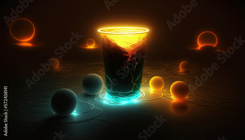 colorful glowing cup and balls, beer pong