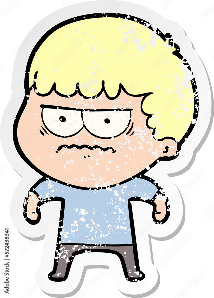 distressed sticker of a cartoon annoyed man distressed sticker of a cartoon annoyed man