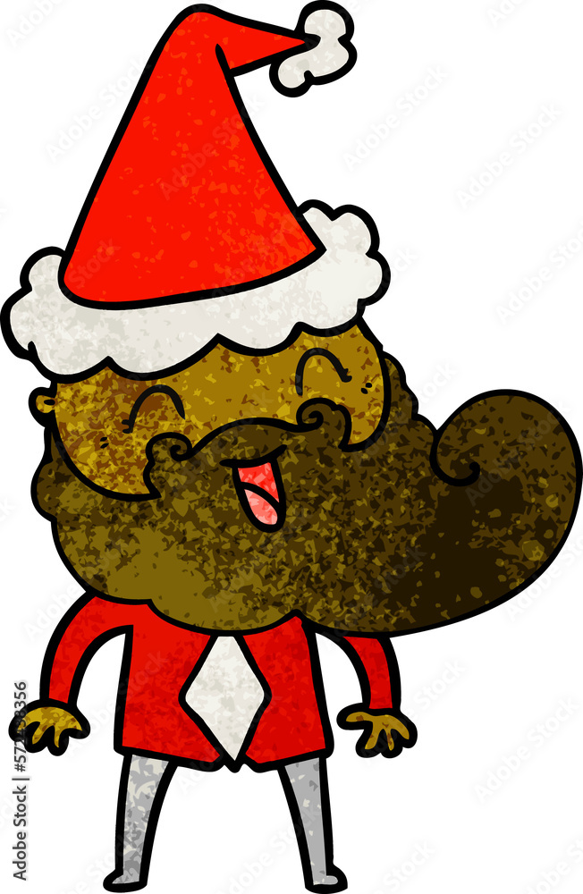 hand drawn textured cartoon of a happy bearded man wearing santa hat hand drawn textured cartoon of a happy bearded man wearing santa hat