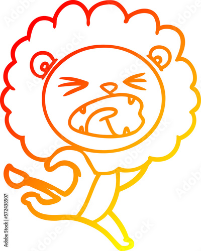 warm gradient line drawing cartoon running lion