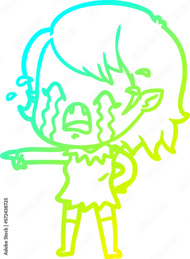 cold gradient line drawing cartoon crying vampire girl