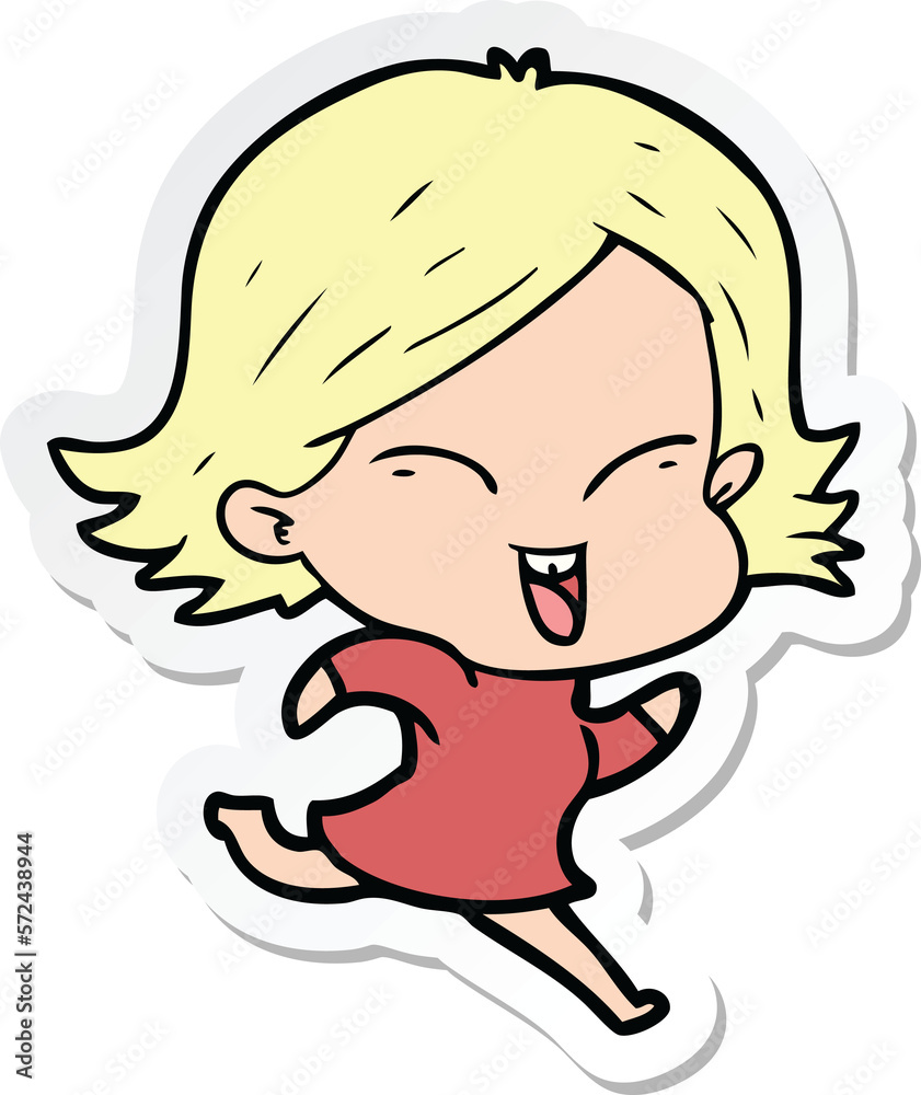 sticker of a happy cartoon girl sticker of a happy cartoon girl