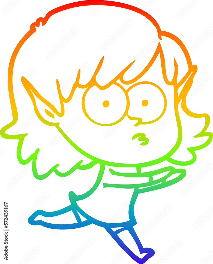 rainbow gradient line drawing cartoon elf girl staring rainbow gradient line drawing cartoon elf girl staring