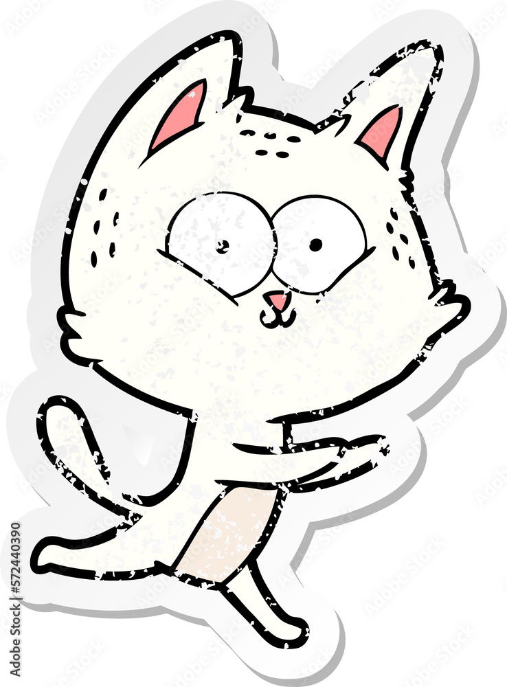 distressed sticker of a cartoon cat running distressed sticker of a cartoon cat running