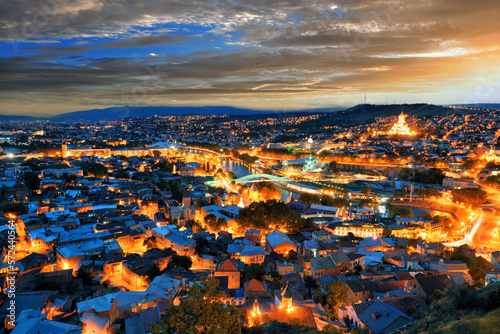 Picturesque skyline of the city of Tbilisi in the evening at sunset © Artur