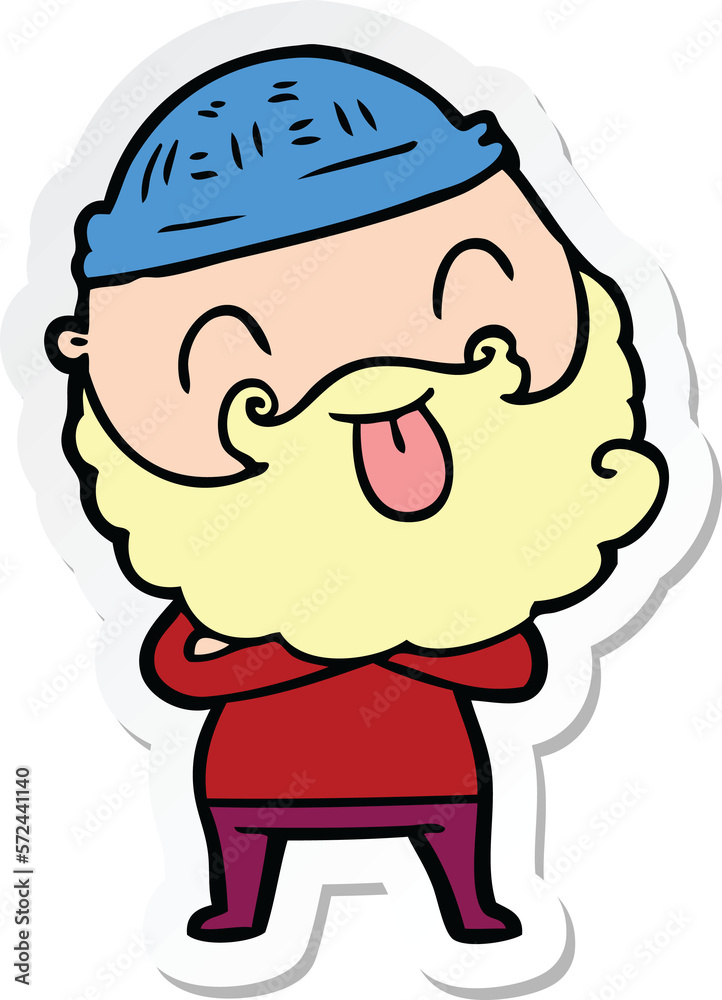 sticker of a man with beard sticking out tongue