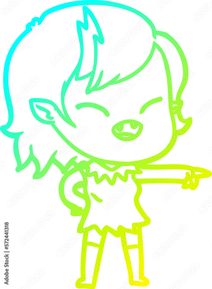cold gradient line drawing cartoon vampire girl pointing and laughing