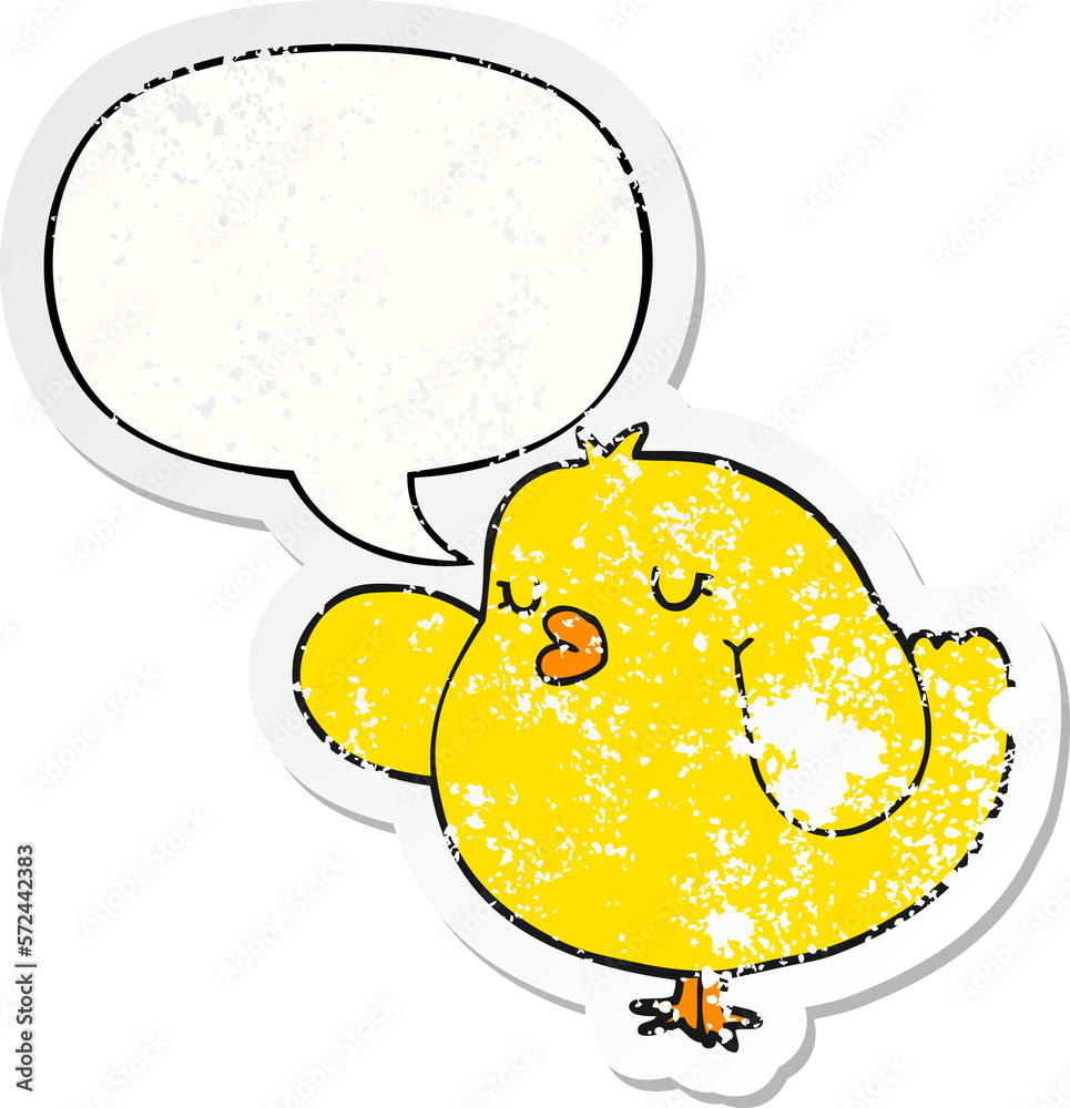 cartoon bird and speech bubble distressed sticker cartoon bird and speech bubble distressed sticker