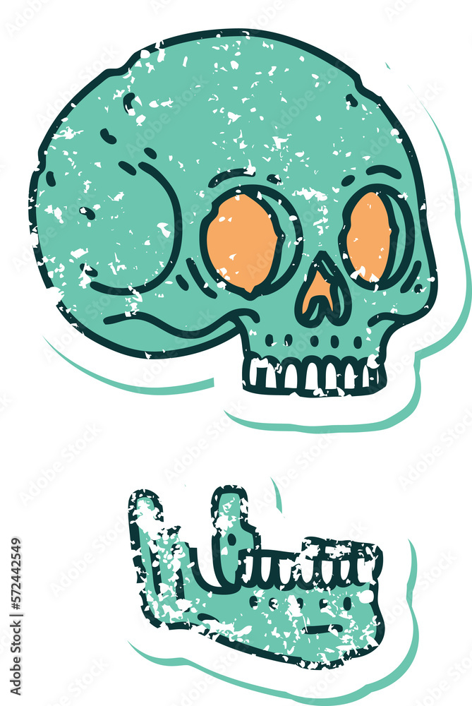 distressed sticker tattoo style icon of a skull distressed sticker tattoo style icon of a skull