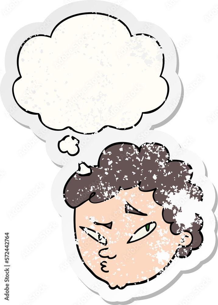 cartoon suspicious man and thought bubble as a distressed worn sticker cartoon suspicious man and thought bubble as a distressed worn sticker