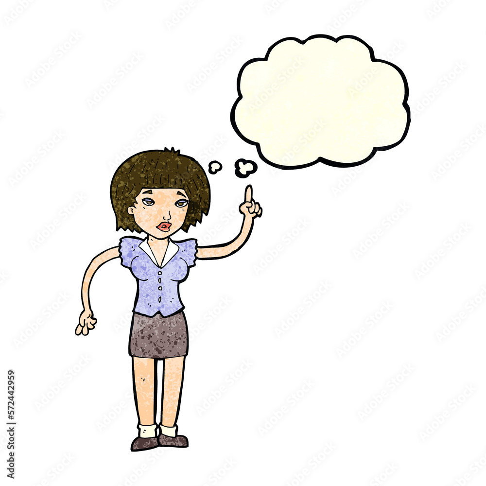 cartoon woman with idea with thought bubble cartoon woman with idea with thought bubble