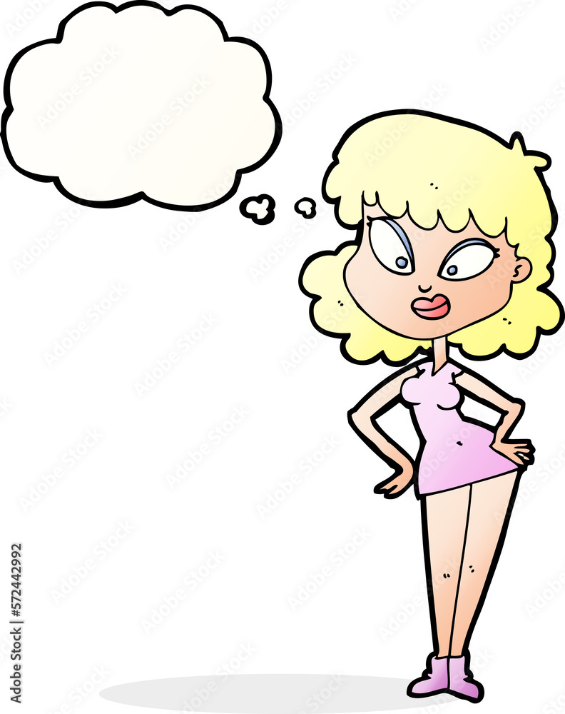 cartoon woman with hands on hips with thought bubble cartoon woman with hands on hips with thought bubble