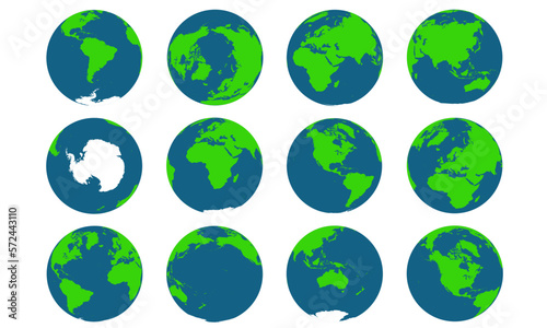 World globe different angles and all continents vector set